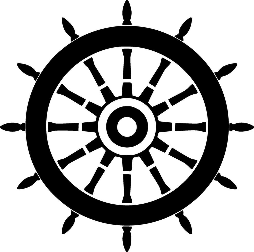 schip wiel, zwart en wit vector illustratie
