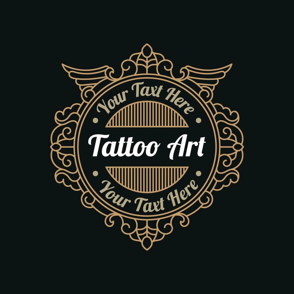 wijnoogst luxe tatoeëren studio belettering logo met decoratief sier- kader. - vector. vector