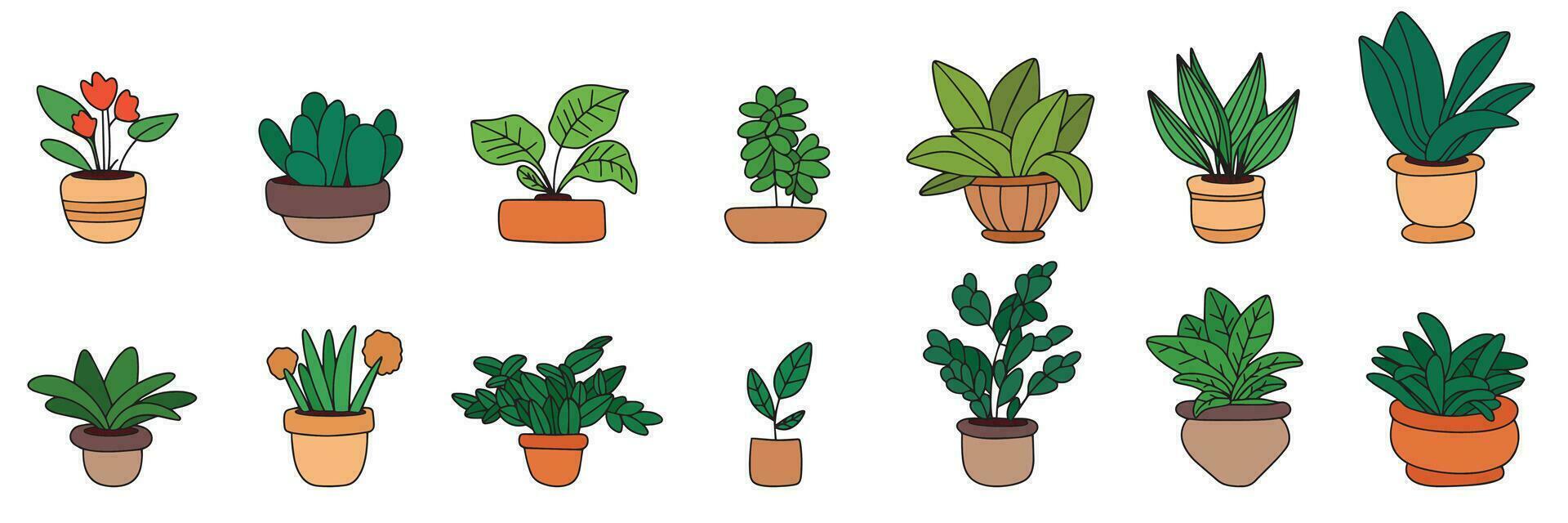 verzameling van hand- getrokken kamerplant geïsoleerd Aan achtergrond. schets kamerplant incons in tekening stijl. vector illustratie.