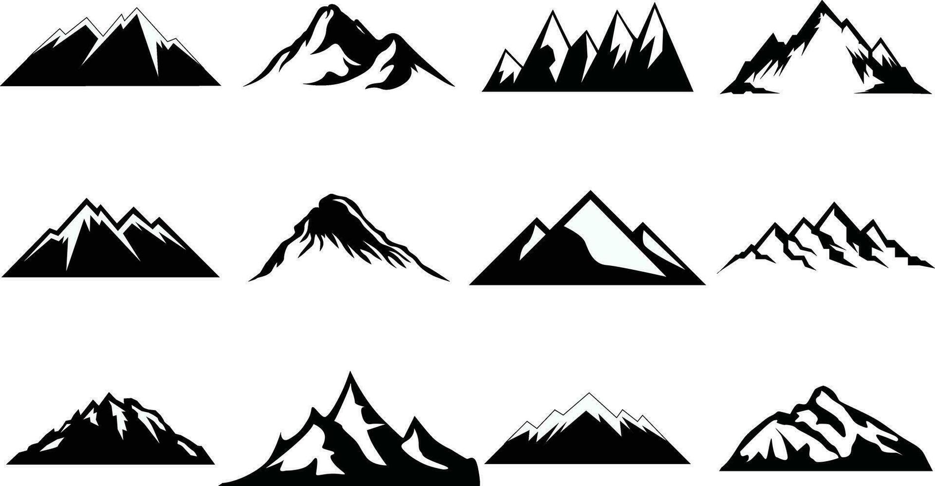 berg silhouet set. rotsachtig bergen icoon of logo verzameling. vector illustratie.