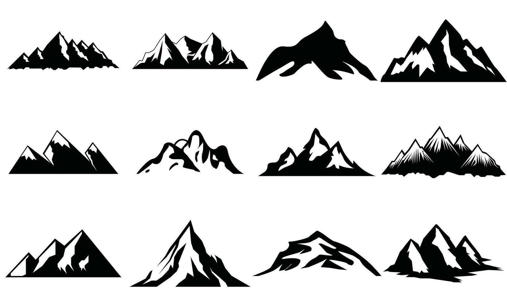 berg silhouet set. rotsachtig bergen icoon of logo verzameling. vector illustratie.