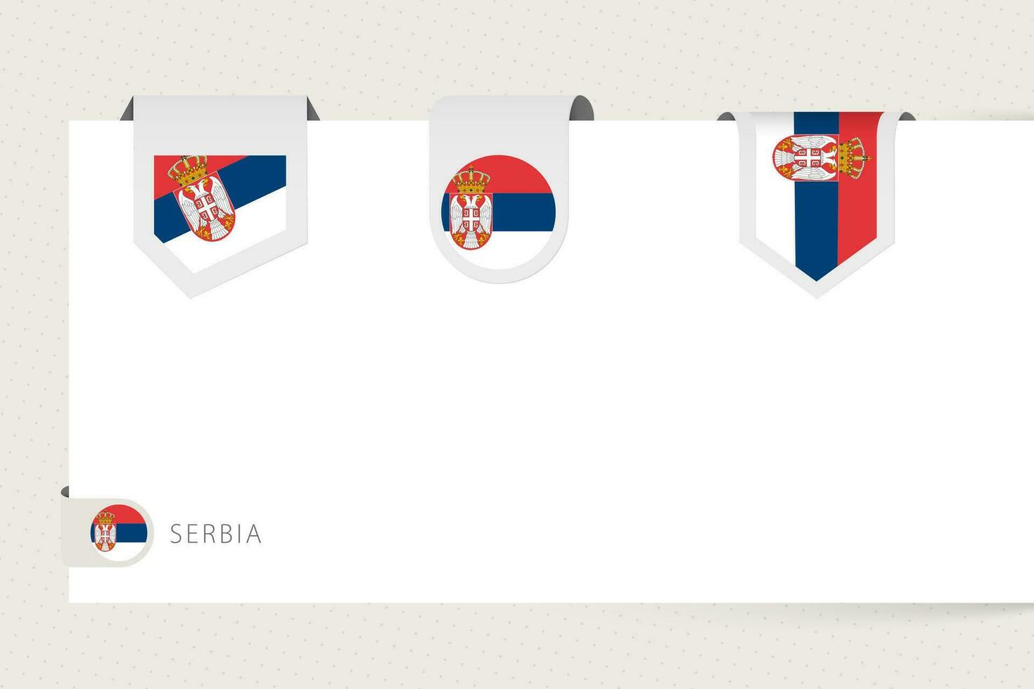 etiket vlag verzameling van Servië in verschillend vorm geven aan. lint vlag sjabloon van Servië vector