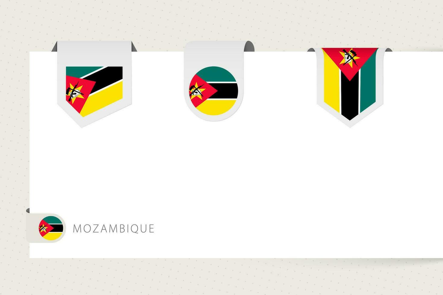 etiket vlag verzameling van Mozambique in verschillend vorm geven aan. lint vlag sjabloon van Mozambique vector