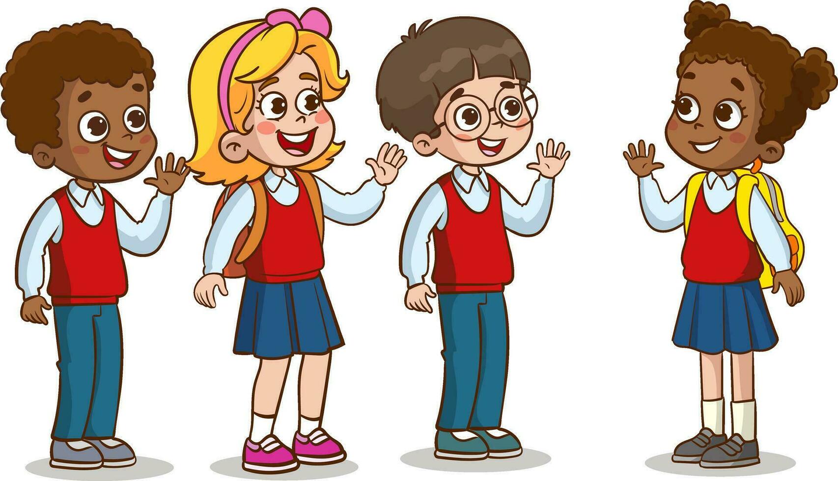 vector illustratie van weinig kind zeggen Hallo naar vriend en Gaan naar school- samen