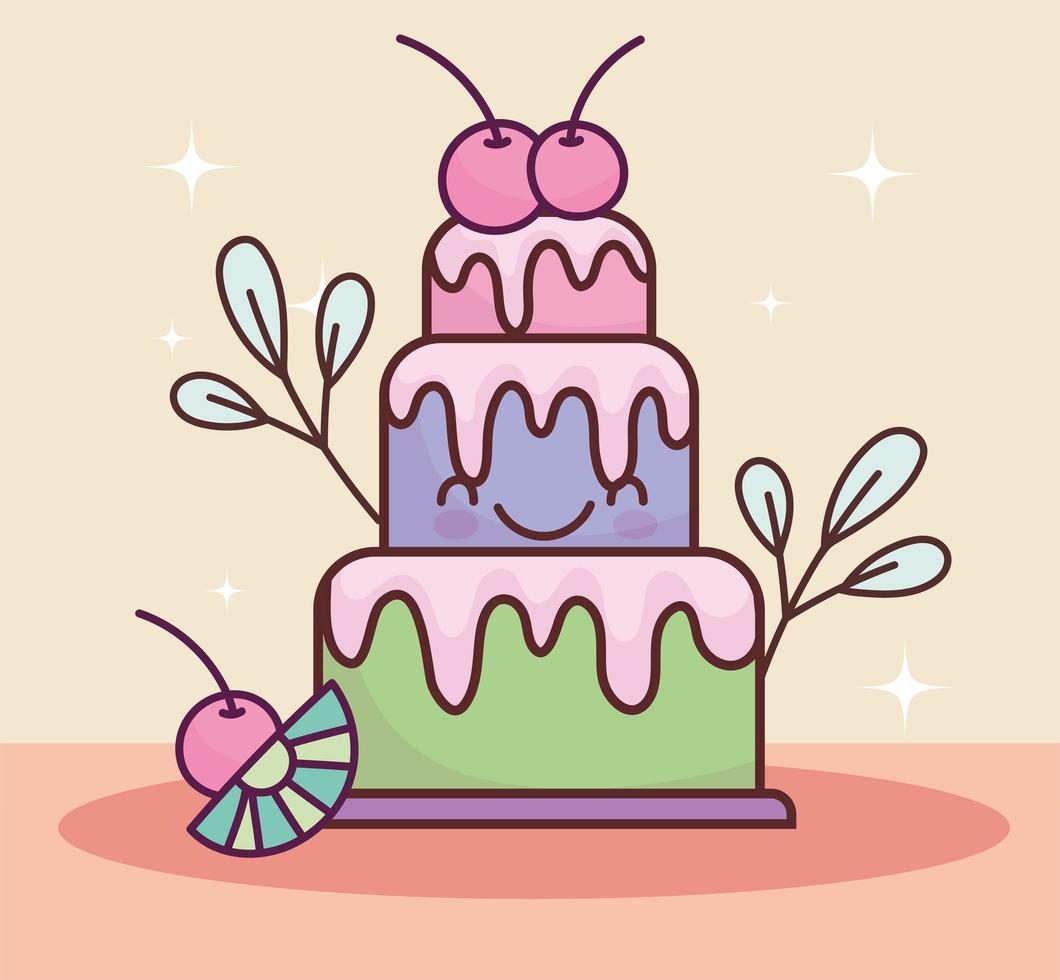 schattige cake fruit cartoon vector