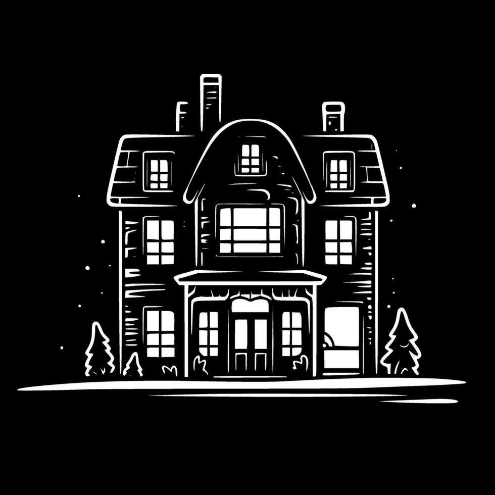 huis, zwart en wit vector illustratie