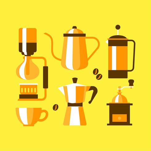 Platte koffie apparatuur elementen Clipart instellen Vector