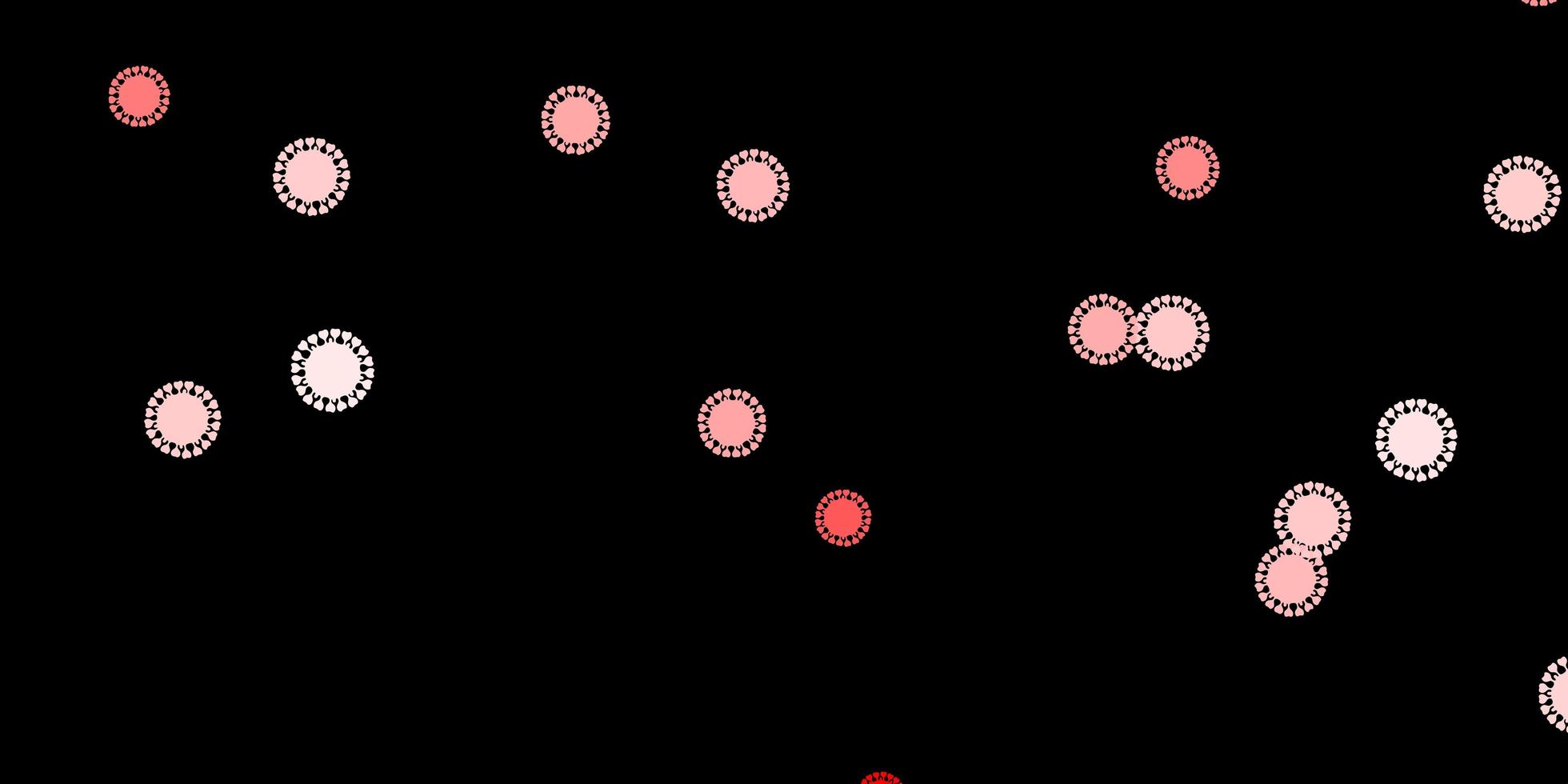 donkerrode vector achtergrond met covid-19 symbolen.