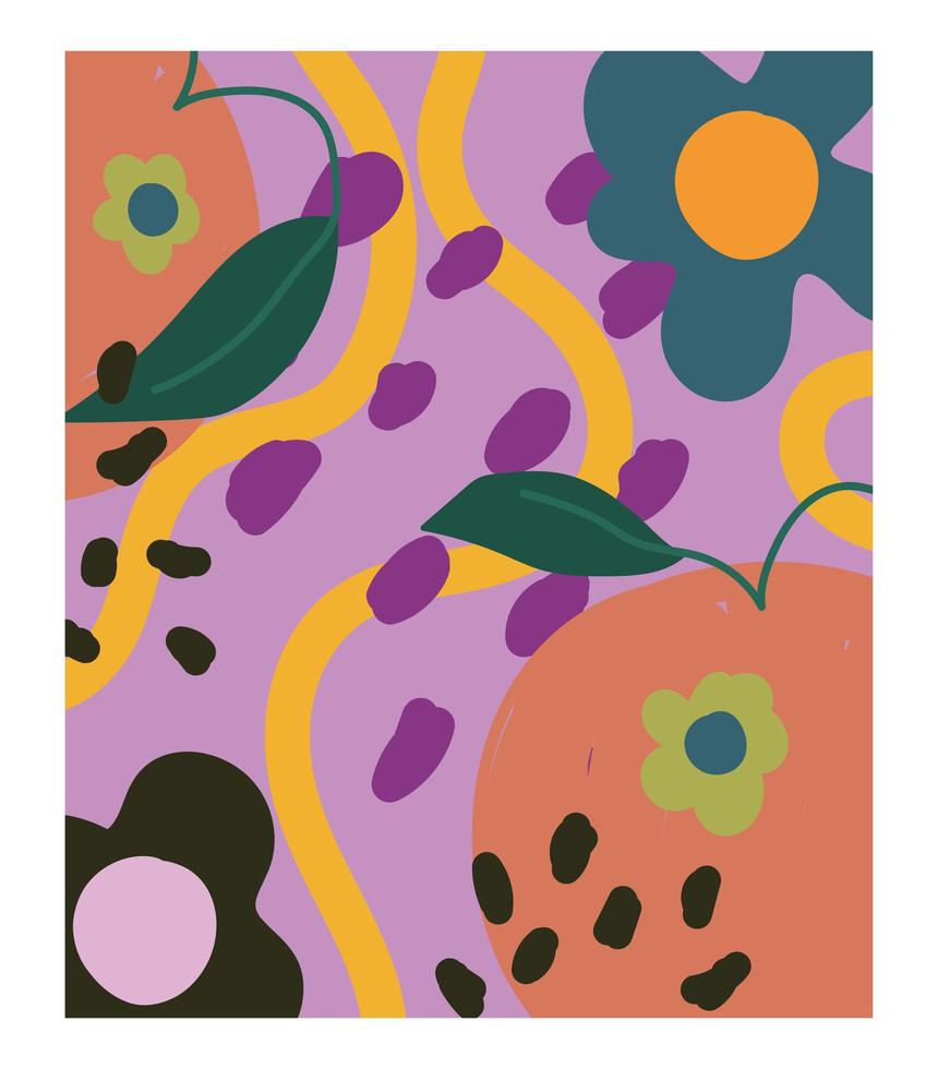 doodle hedendaagse bloemen bloem fruit gestippelde decoratie behang vector