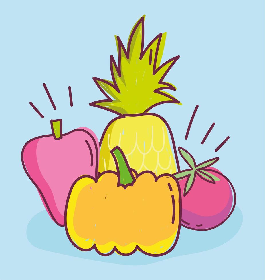 voedselpatroon ananas peper tomaat en pompoen ontwerp vector