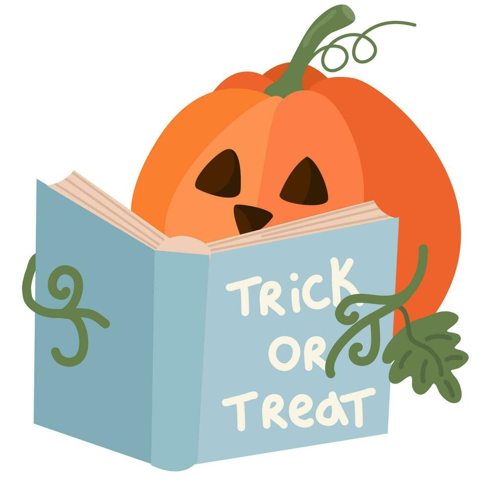 halloween pompoen lezen boek. schattig halloween karakter.halloween decoraties. vector