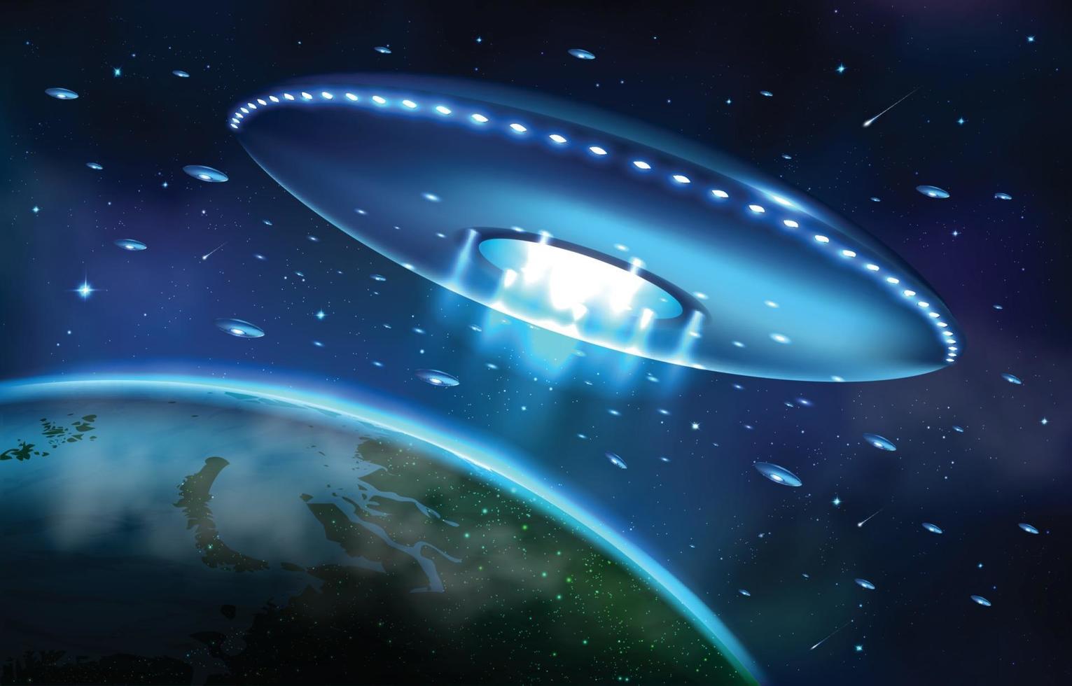 buitenaardse invasie op aarde met ufo-moederschipconcept vector