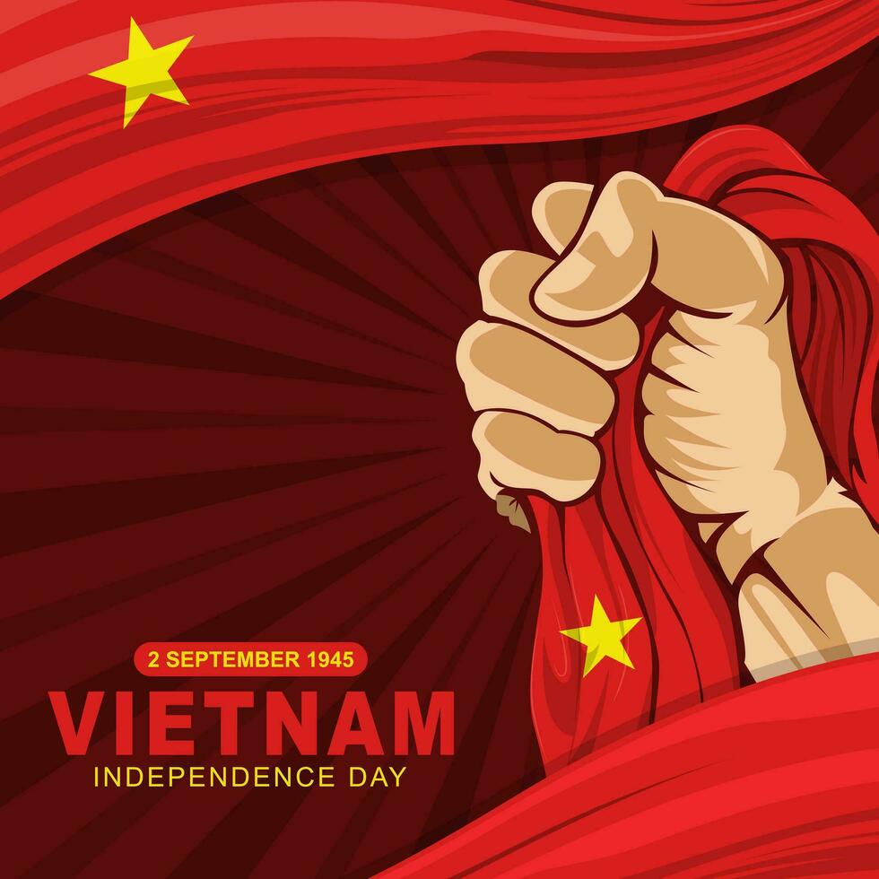 achtergrond van hand- Holding Vietnam onafhankelijkheid dag groet vlag vector
