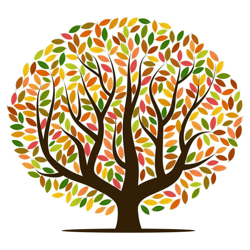 herfst boom met geel, oranje, bruin en groen bladeren. vector illustratie