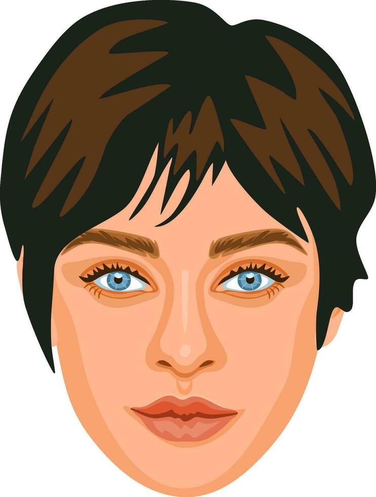 millennial vrouw portret met brunette kort haar. gedetailleerd avatar van mooi elegant vrouw. vector