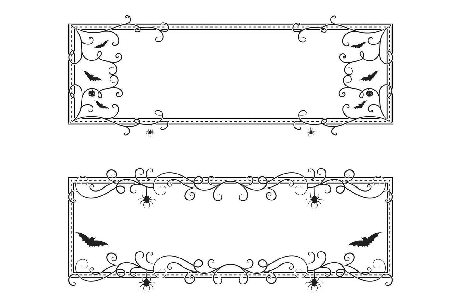 halloween floreren wilds wervelingen plein grens kader, heks griezelig eng bot Victoriaans pompoen knuppel spin afbeeldingen lijsten, wijnoogst rechthoek decoratief gekruld elegant versiering ornament borders vector