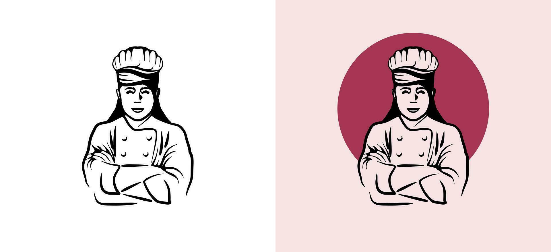 vector mooi vrouw chef met gevouwen armen voor meester chef logo ontwerp