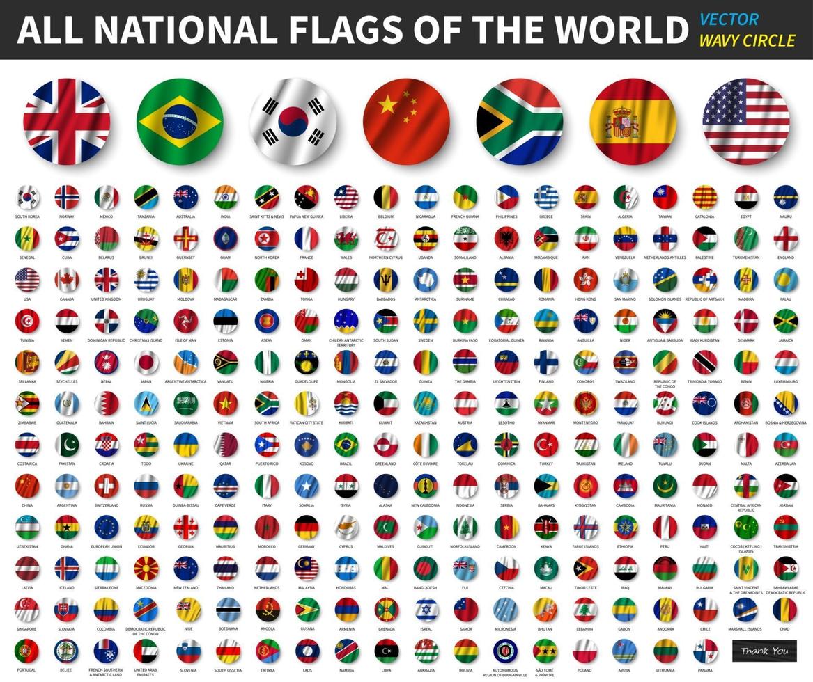 alle nationale vlaggen van de wereld. wuivende cirkel vlag ontwerp. vector. vector