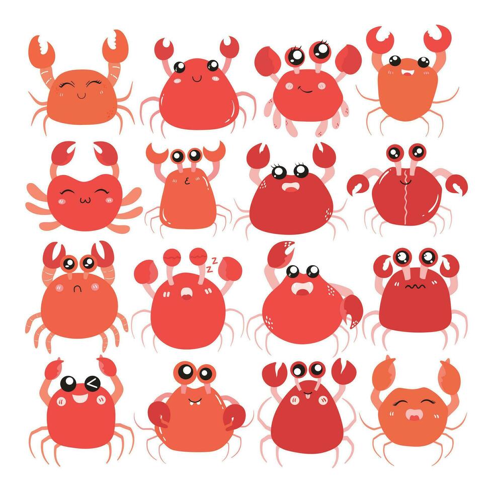 schattig en grappig krab tekenfilm karakter geïsoleerd in wit achtergrond. grappig krab illustratie, schattig rood krab. vector