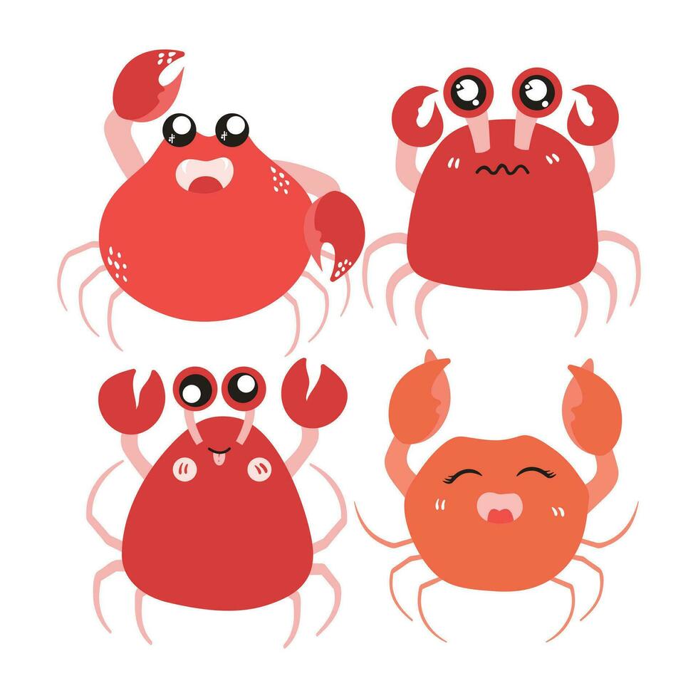 schattig en grappig krab tekenfilm karakter geïsoleerd in wit achtergrond. grappig krab illustratie, schattig rood krab. vector