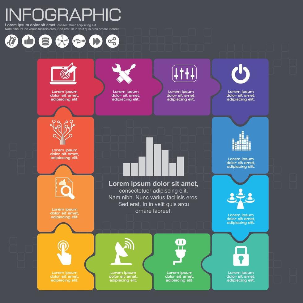 infographic ontwerpsjabloon en bedrijfsconcept met 12 opties, onderdelen, stappen of processen. kan worden gebruikt voor workflowlay-out, diagram, nummeropties, webdesign. vector