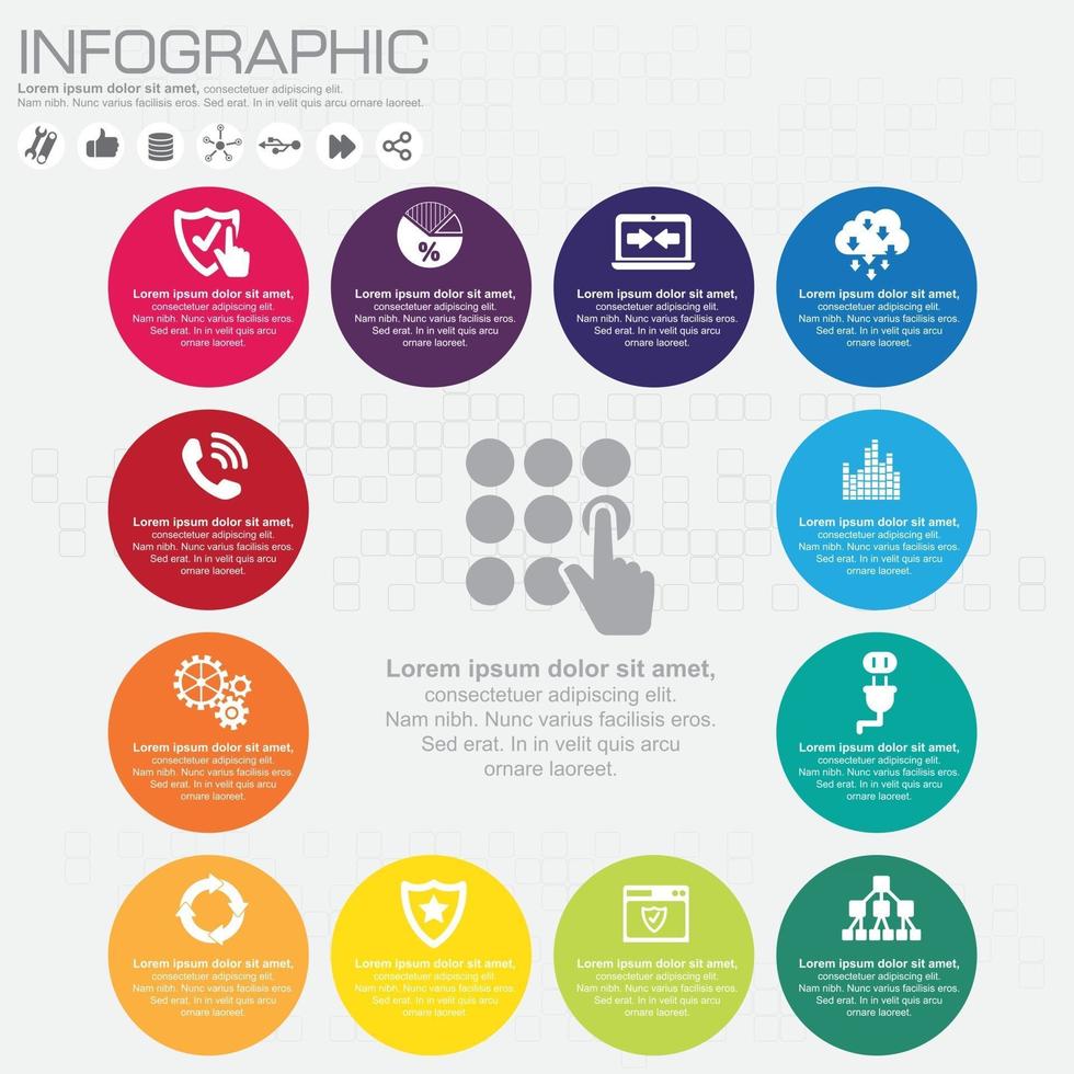 infographic ontwerpsjabloon en bedrijfsconcept met 12 opties, onderdelen, stappen of processen. kan worden gebruikt voor workflowlay-out, diagram, nummeropties, webdesign. vector