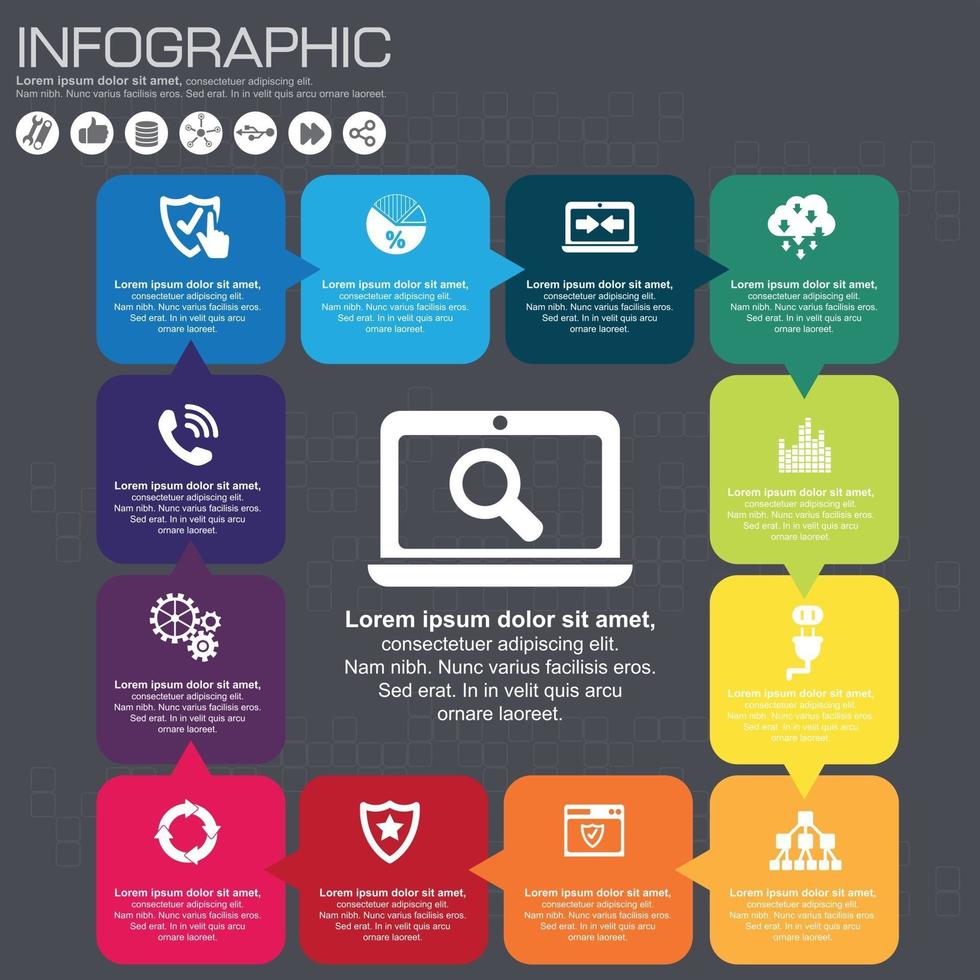 infographic ontwerpsjabloon en bedrijfsconcept met 12 opties, onderdelen, stappen of processen. kan worden gebruikt voor workflowlay-out, diagram, nummeropties, webdesign. vector