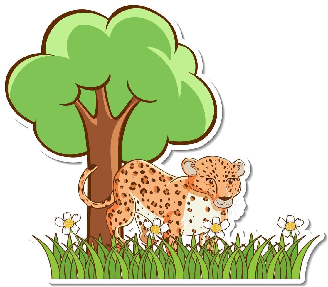 luipaard staande in grasveld sticker vector