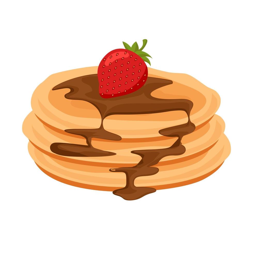 cartoon vector illustratie geïsoleerde object heerlijk meel eten dessert pannenkoek met chocolade aardbei