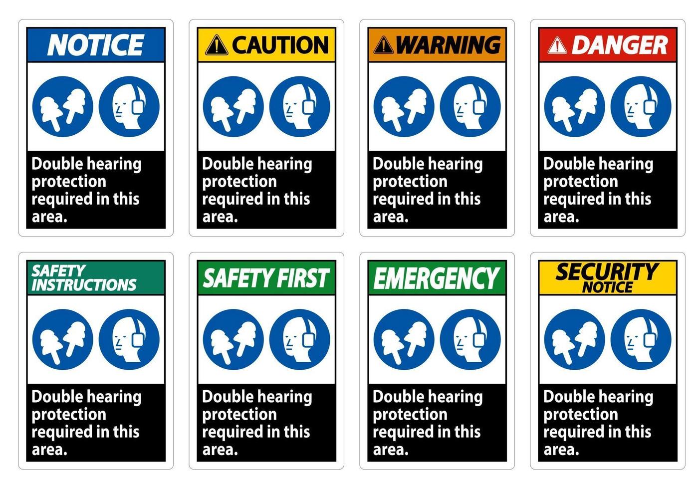 dubbele gehoorbescherming vereist in dit gebied met gehoorkappen en oordopjes vector