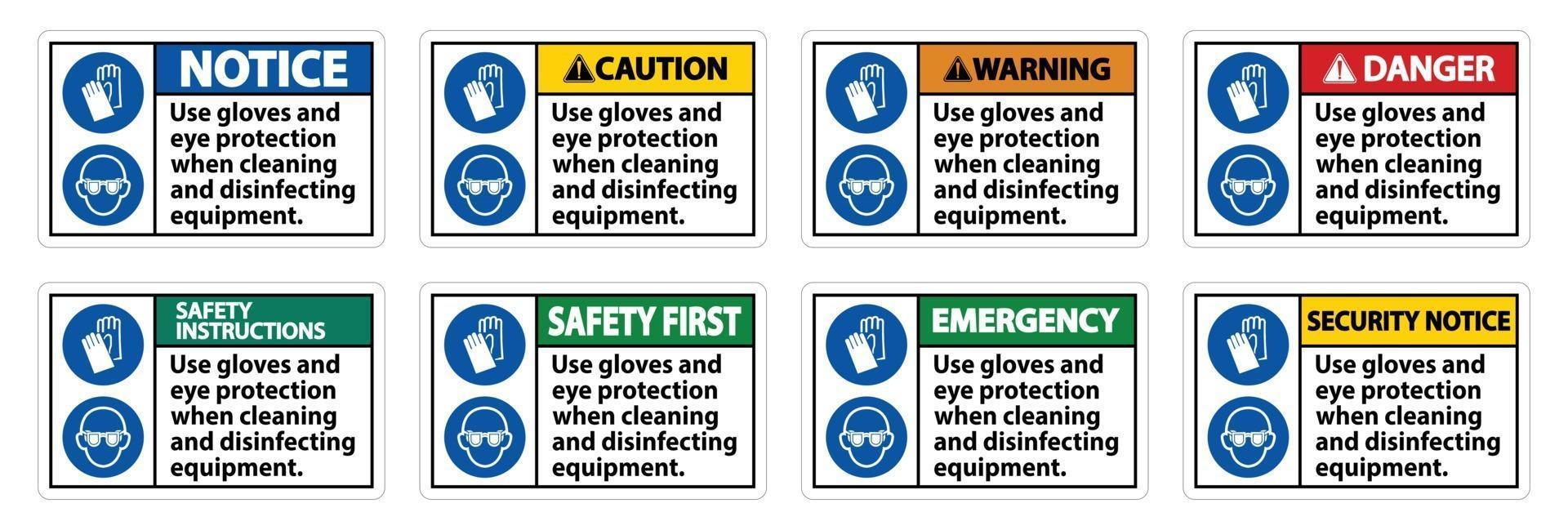 gebruik handschoenen en oogbeschermingsteken op witte achtergrond vector