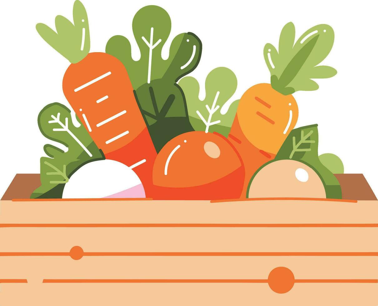 hand- getrokken fruit en groenten in dozen in vlak stijl vector