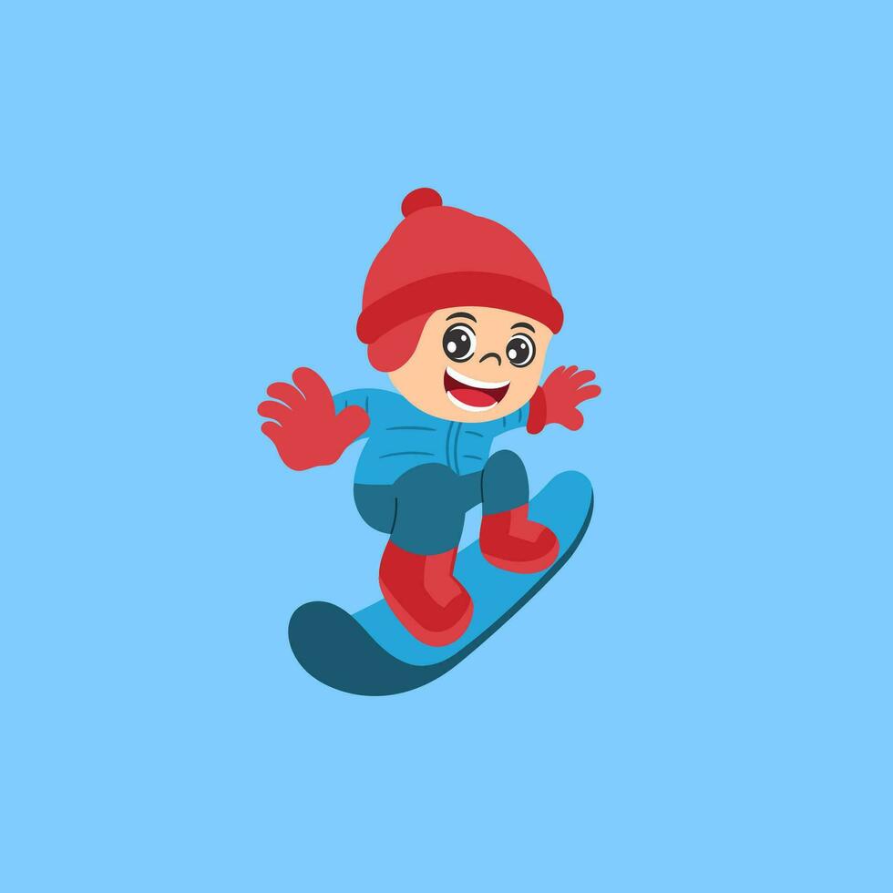 schattig jongen spelen snowboarden tekenfilm vector