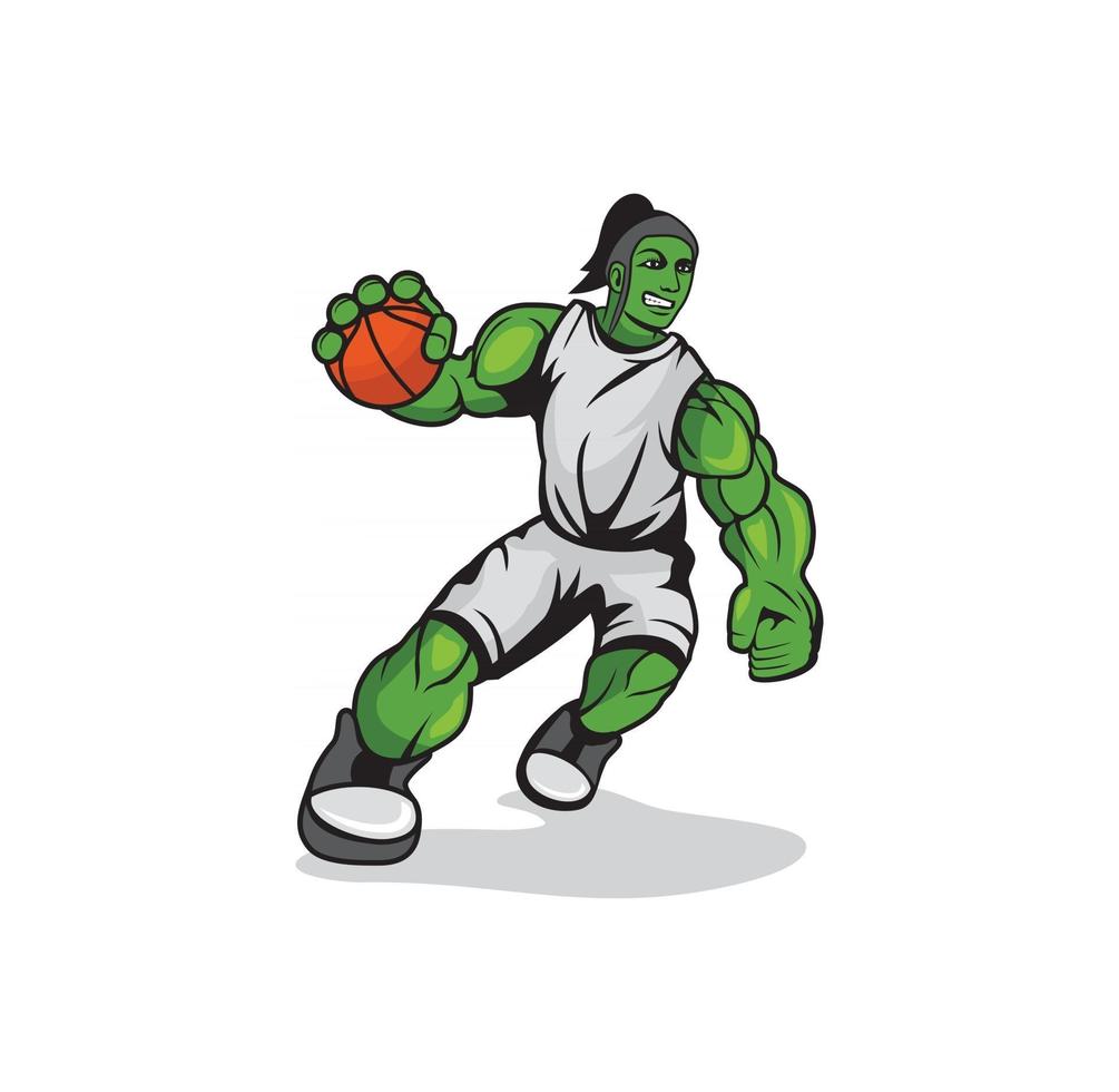 vrouwelijke hulk die basketbalontwerpillustratie speelt vector