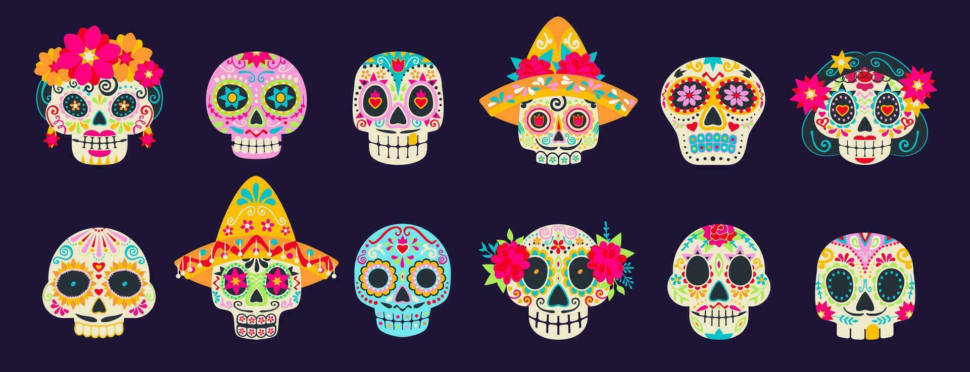 dia de los Muertos Mexicaans calavera suiker schedels vector