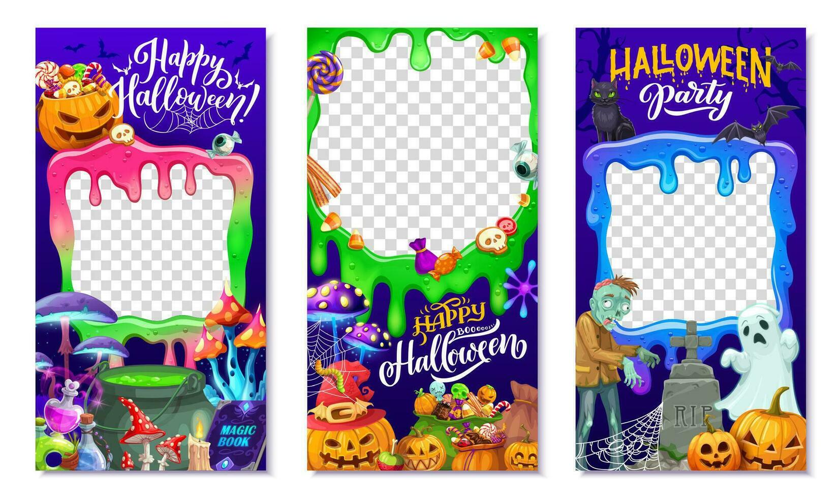 halloween sociaal media Sjablonen met slijm kaders vector