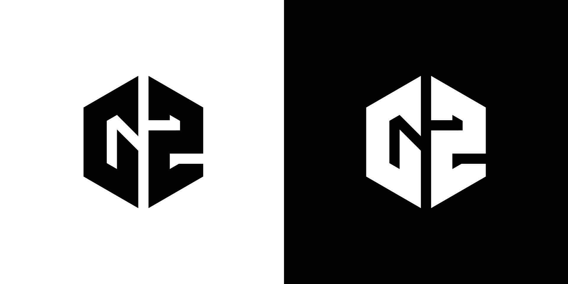 brief g z veelhoek, zeshoekig minimaal en professioneel logo ontwerp Aan zwart en wit achtergrond vector