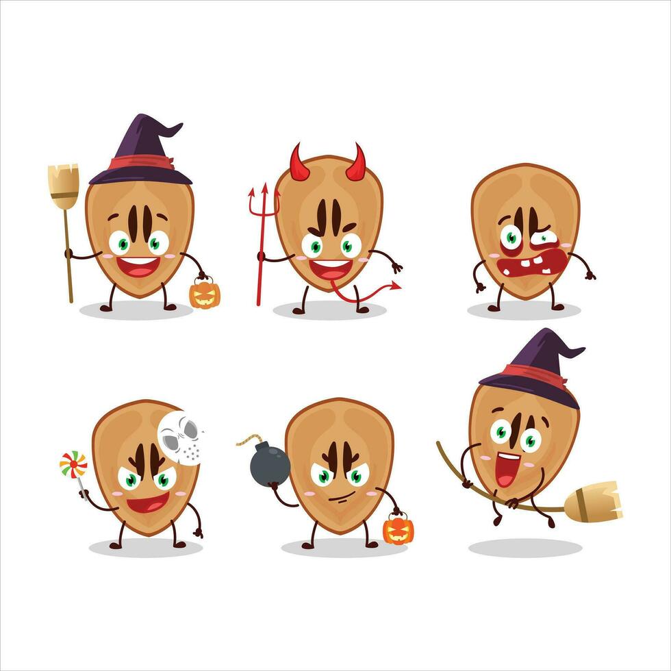 halloween uitdrukking emoticons met tekenfilm karakter van plak van sapodilla vector