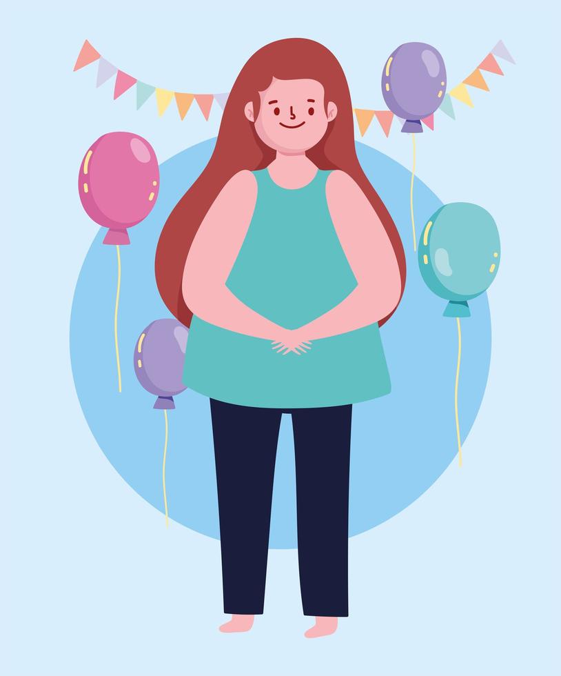 cartoon meisje viering feest ballonnen wimpels vector