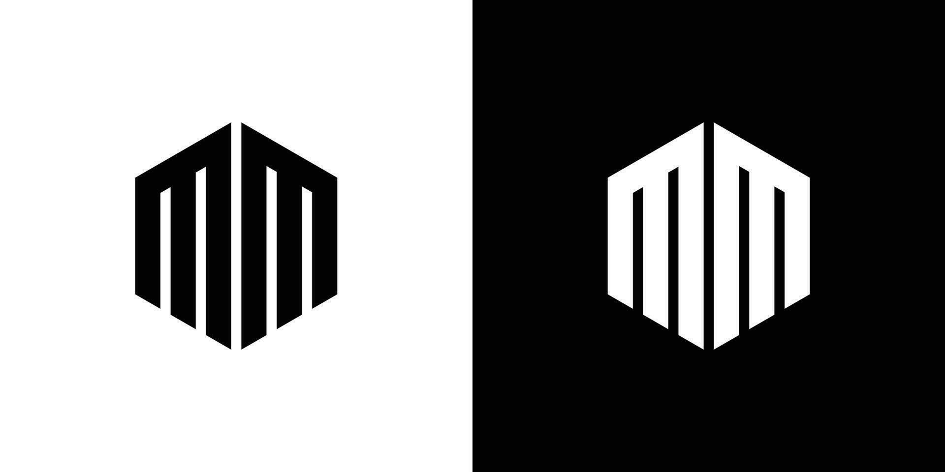 brief m m veelhoek, zeshoekig minimaal en modieus professioneel logo ontwerp Aan zwart en wit achtergrond vector