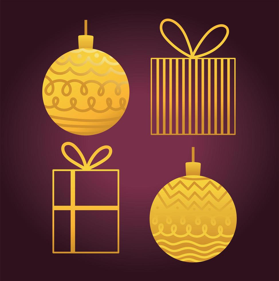 gelukkig nieuwjaar 2021, gouden geschenken ballen ornament decoratie vector