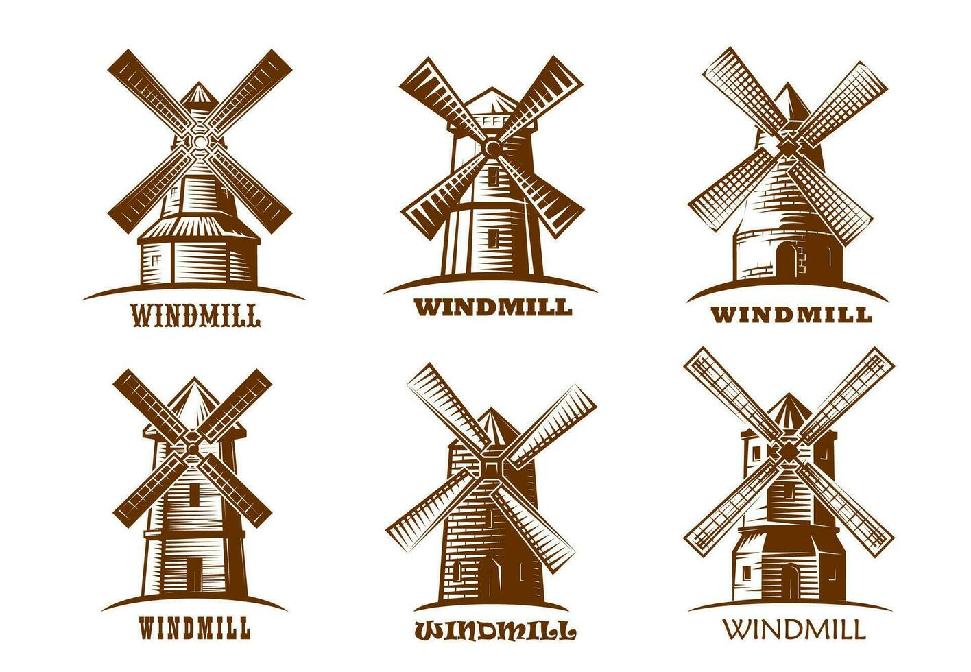 windmolen gebouwen icoon of gegraveerde symbool vector