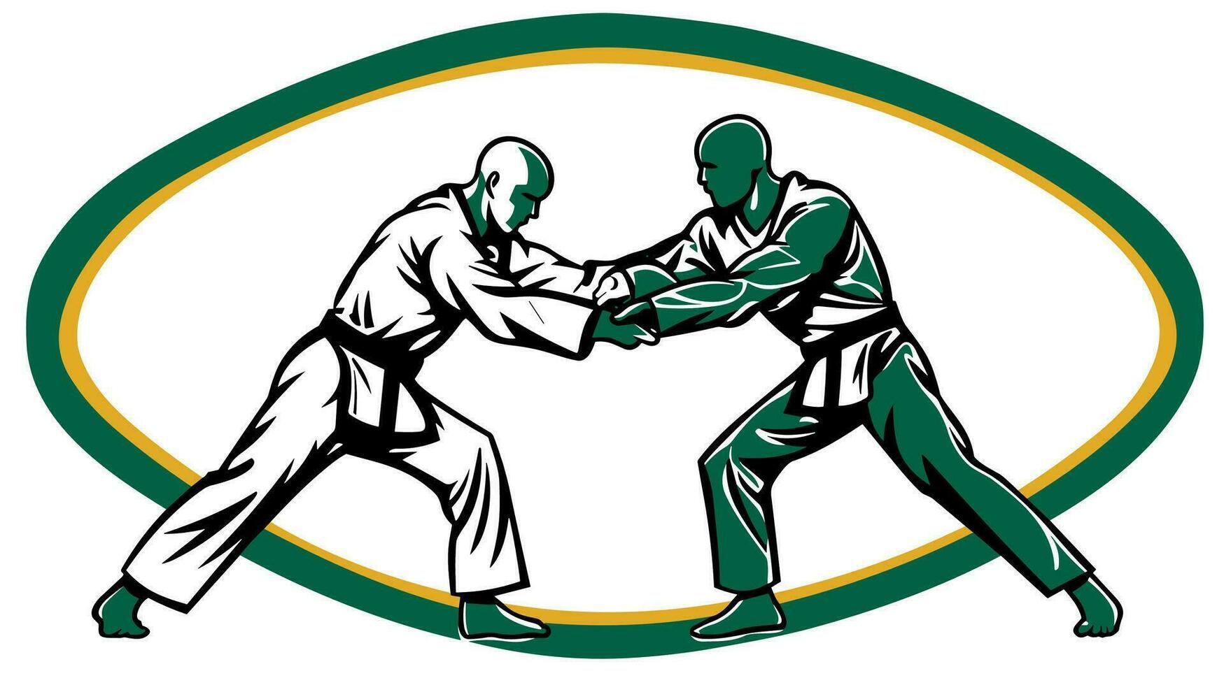 elegant duel van judo strijders Ontdek onze banier presentatie van de kunstenaarstalent en precisie van Japans personeel gevecht vector