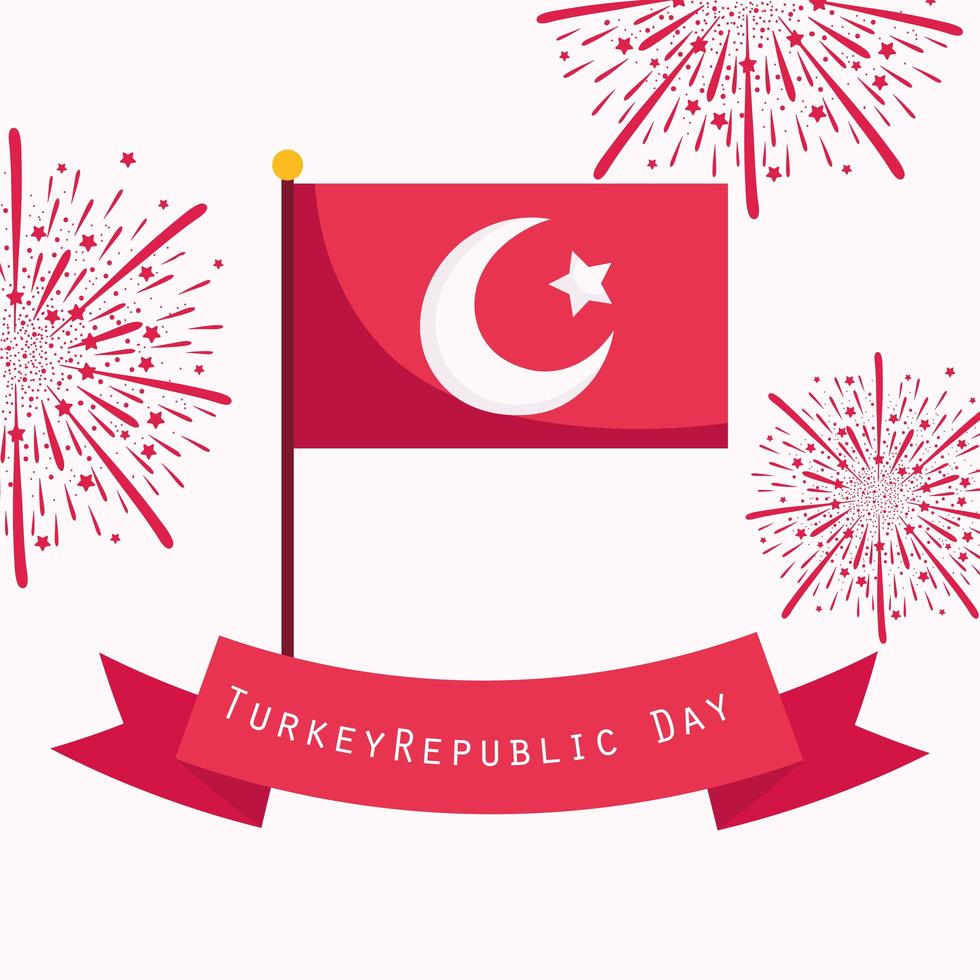 turkije republiek dag, vlag in paal vuurwerk lint kaart vector