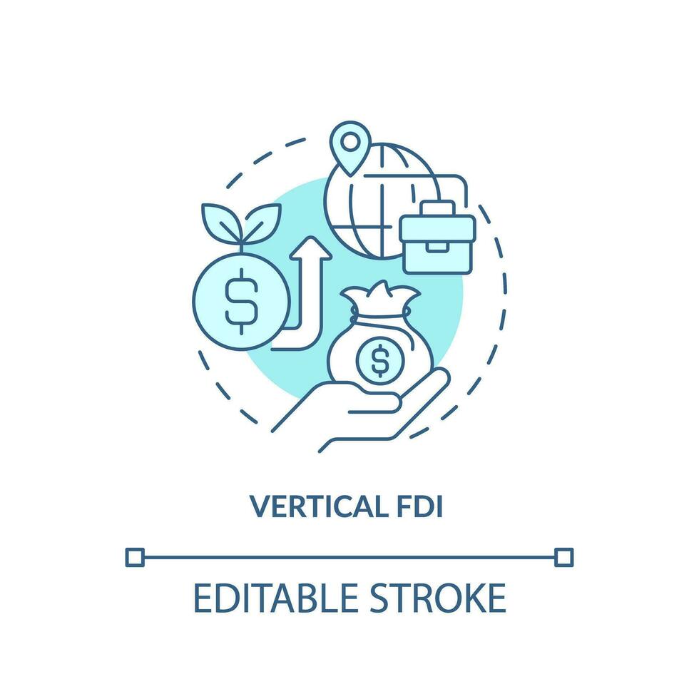 bewerkbare verticaal fdi icoon, geïsoleerd vector, buitenlands direct investering dun lijn illustratie. vector