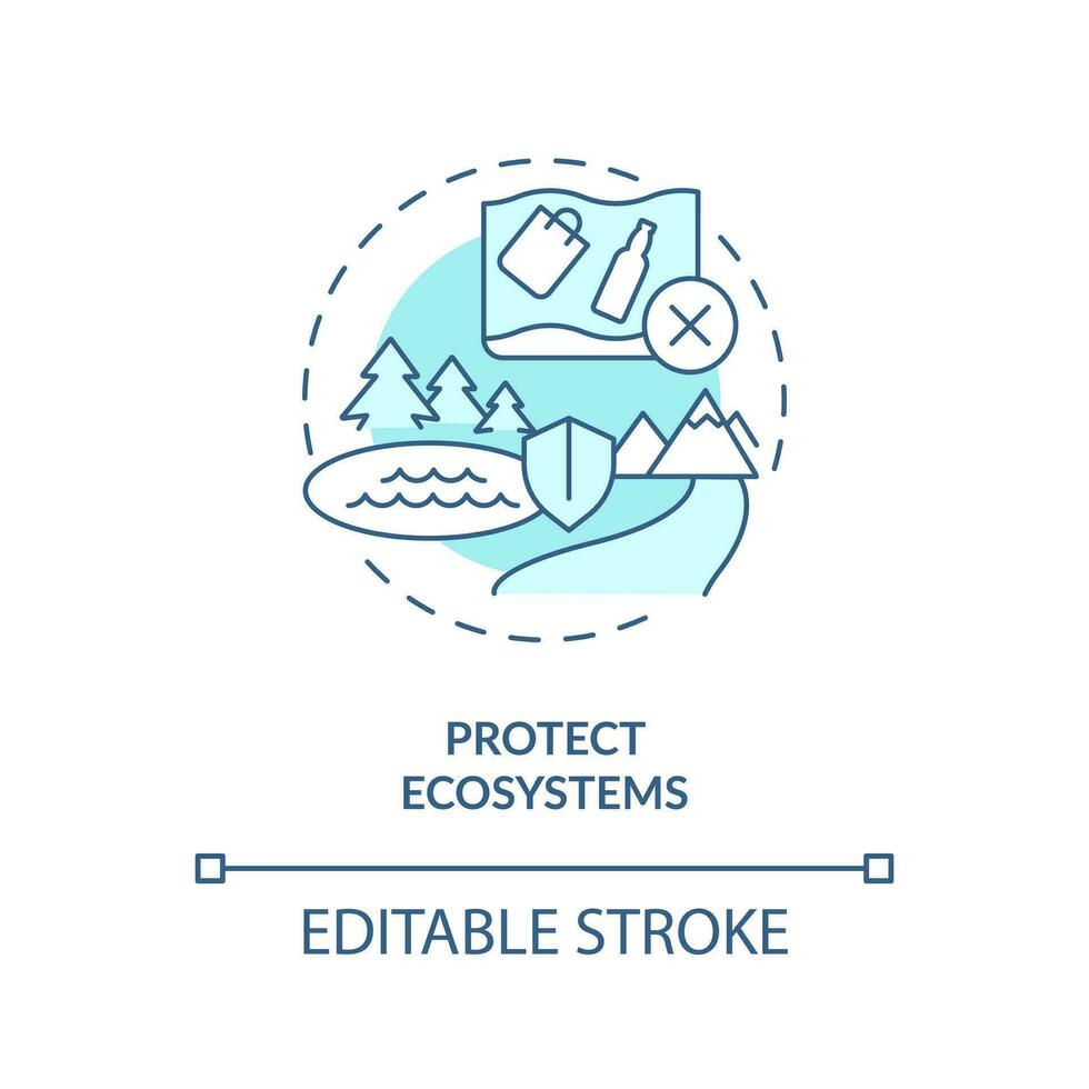 beschermen ecosystemen turkoois concept icoon. herstellen gebieden. schoon water en sanitaire voorzieningen abstract idee dun lijn illustratie. geïsoleerd schets tekening. bewerkbare beroerte vector