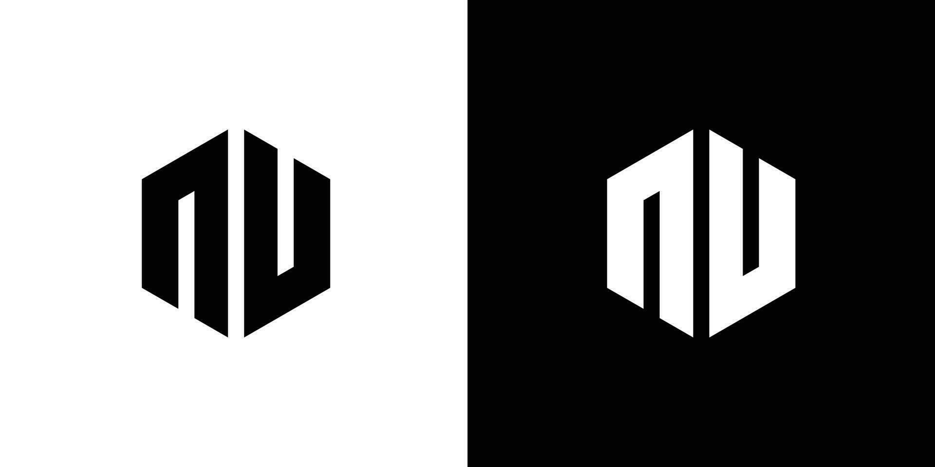 brief n v veelhoek, zeshoekig minimaal en professioneel logo ontwerp Aan zwart en wit achtergrond vector