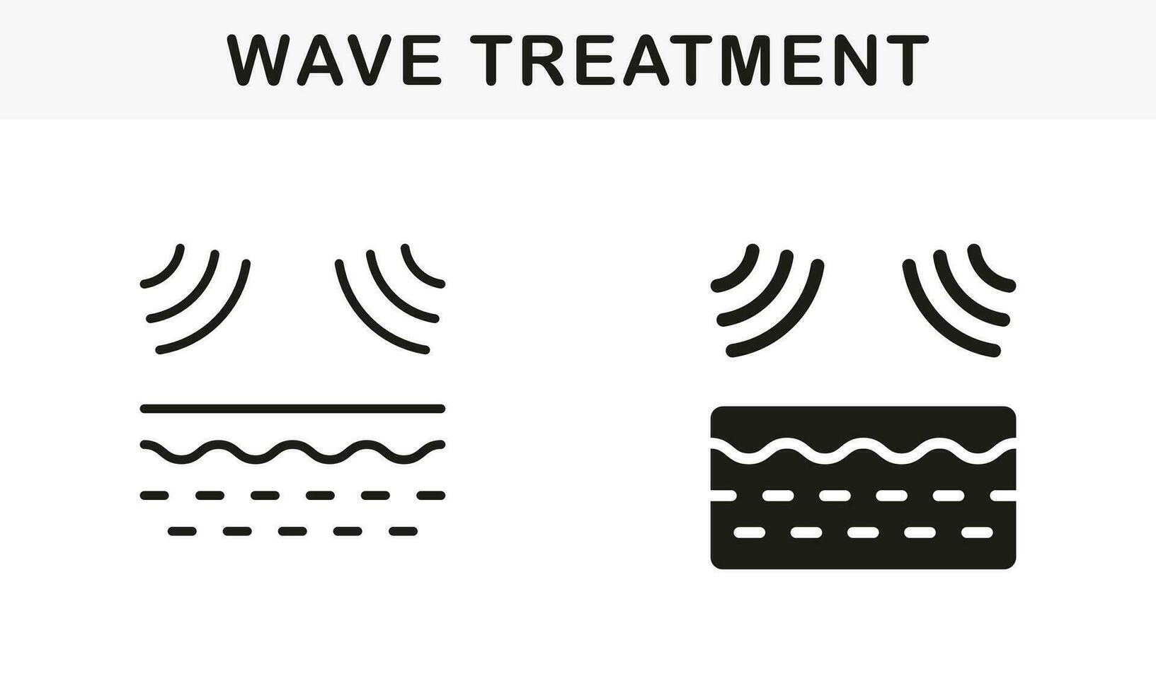 laser verwijdering van huid probleem pictogram. ultrasoon Golf invloed Aan huid lijn en silhouet icoon set. huid barrière van slecht invloed, schoonheid behandeling symbool verzameling. geïsoleerd vector illustratie.