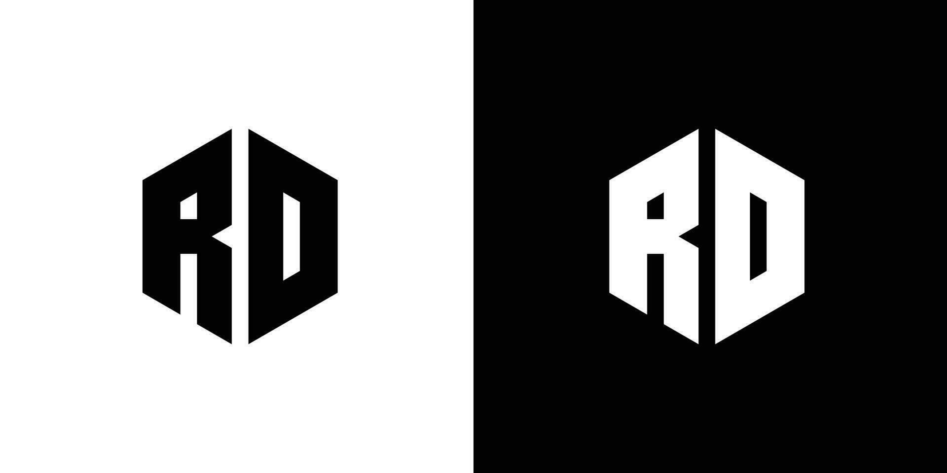 brief r d veelhoek, zeshoekig minimaal en professioneel logo ontwerp Aan zwart en wit achtergrond vector