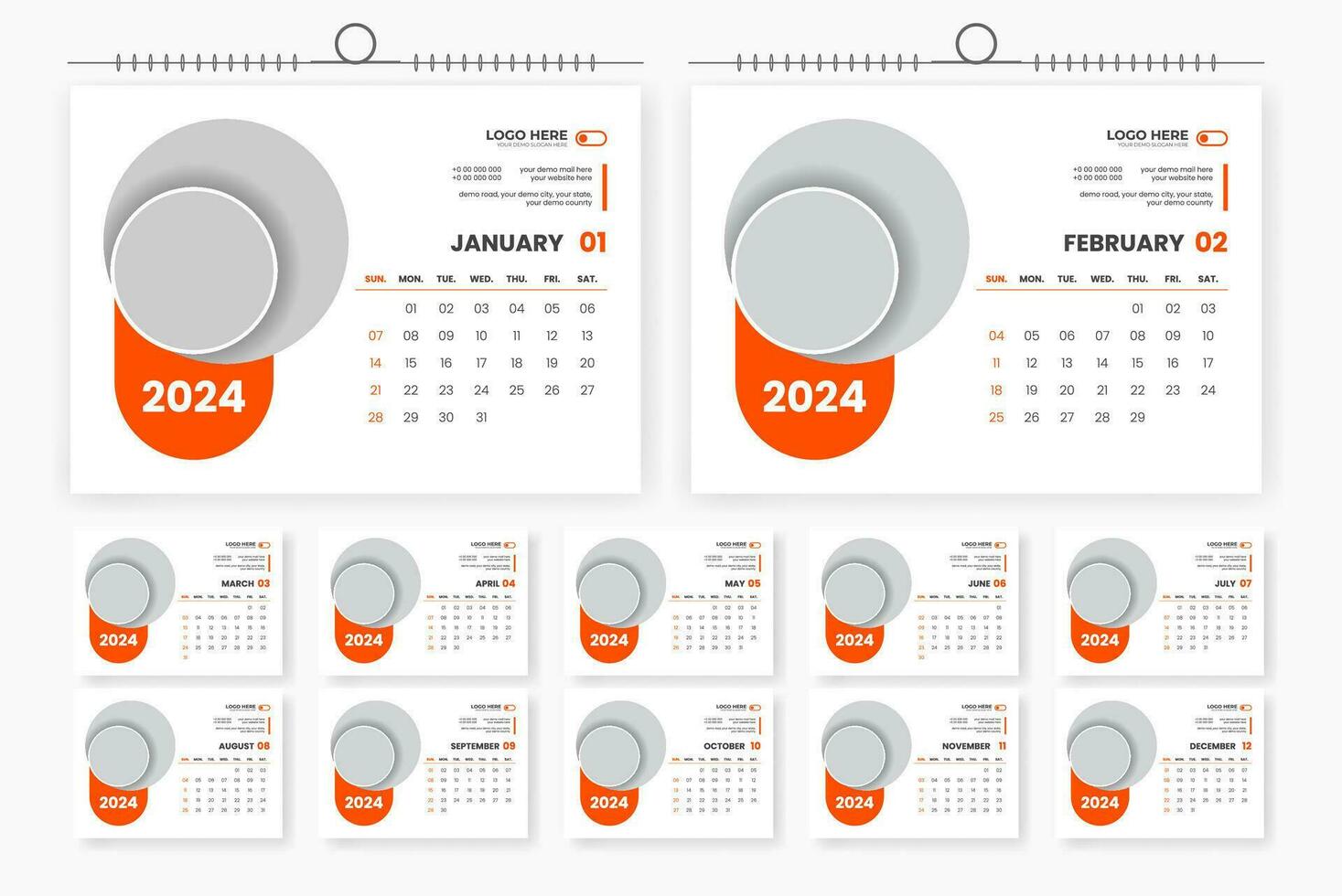 2024 bureau kalender ontwerp 12 bladzijde kalender sjabloon vector